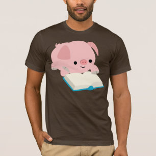 T-shirt Piglet de lecture de caricatures mignonnes