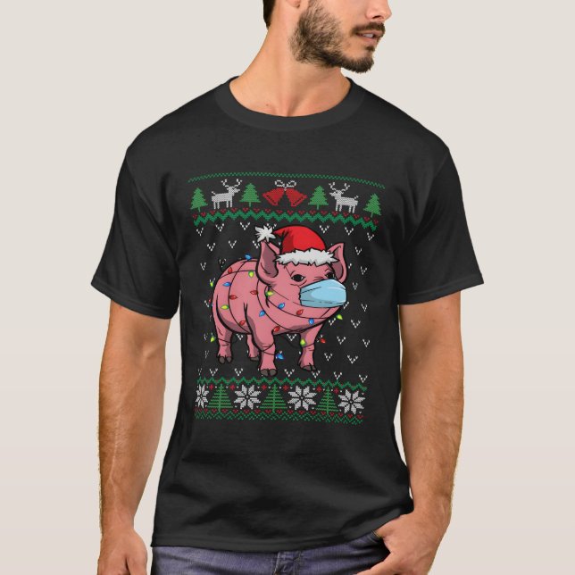 T-shirt Piglet Masque Visage De Cochon Père Noël Vilain No (Devant)