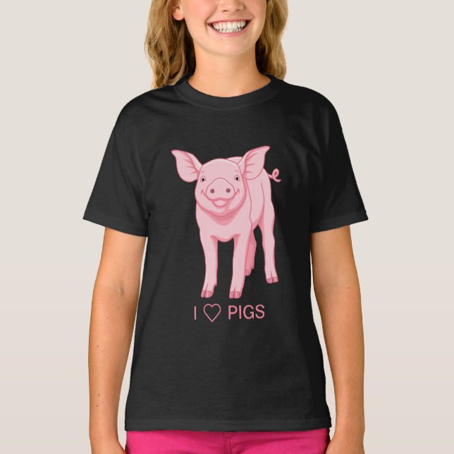 T-shirt Piglet rose mignon J'adore les cochons (Devant)