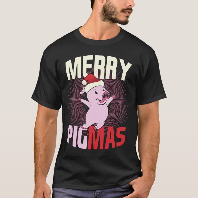 T-shirt Pigmas Joyeux Cochon Santa Hat Joyeux Noël (Devant)