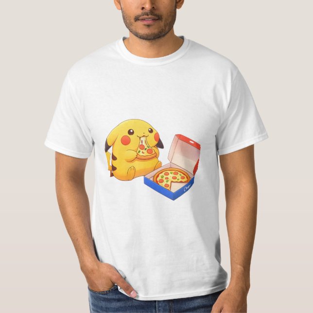 T-shirt Pikachu amoureux de pizza (pokemon) (Devant)