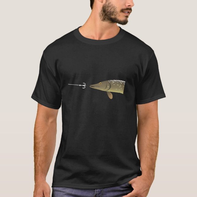 T-shirt Pike Hunter Pêcheur Design Pike Motif Long Sleev (Devant)