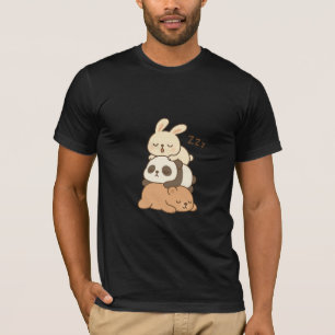 T-shirt Pile d'animal couché mignonne - Lapin, Panda et Be