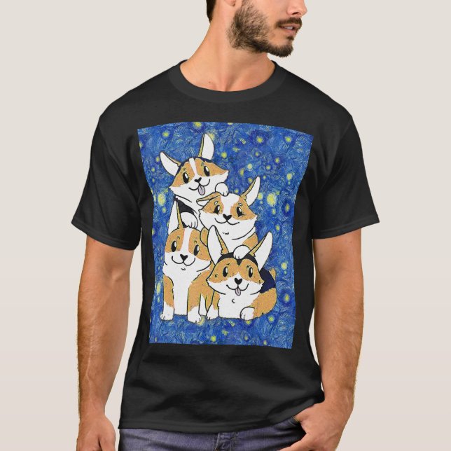 T-shirt Pile de chien Corgi Peinture d'art (Devant)