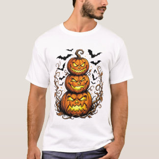 T-shirt Pile de citrouilles de Halloween avec chauves-sour