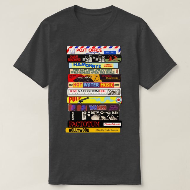 T-shirt Pile de livres Charles Bukowski (Design devant)