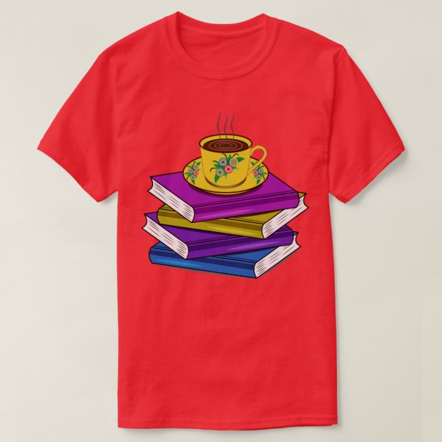 T-shirt Pile De Livres Et Café Chaud (Design devant)