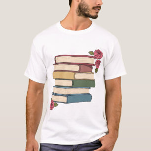 T-shirt Pile de livres mignon avec des roses