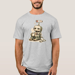 T-shirt Pile faible Humain Mignon Robot Café Drôle Rétro T
