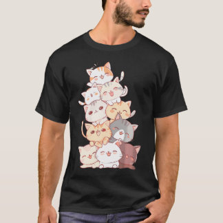 T-shirt Pile Kitty Chats Cute Chats Kitty Pile Anime Kawa