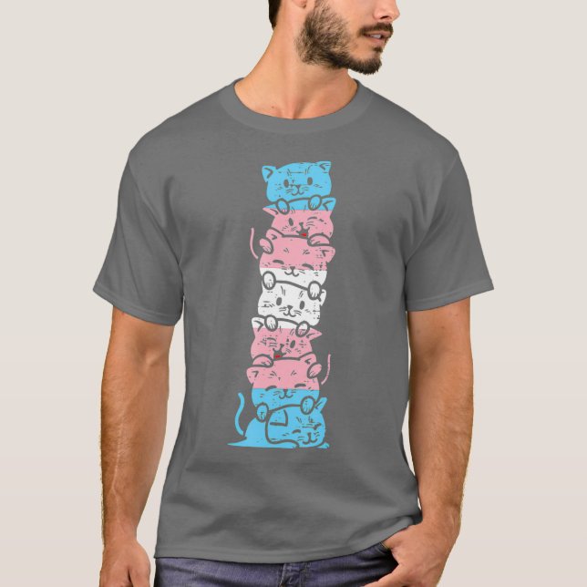 T-shirt Pile transgenre de chat jote Trans Pride drapeau L (Devant)