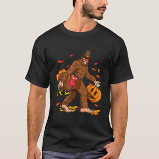 T-shirt Pilgrim Bigfoot Turkey Retro Thanksgiving Sasquatc