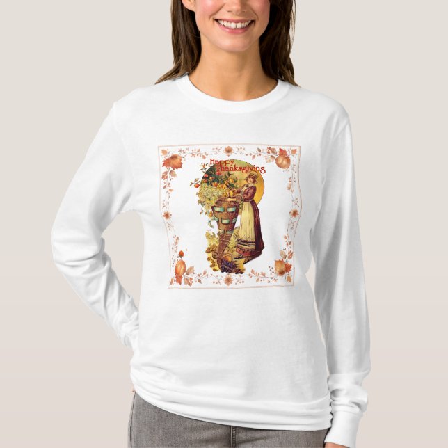 T-shirt Pilgrim Girl Thanksgiving (Devant)
