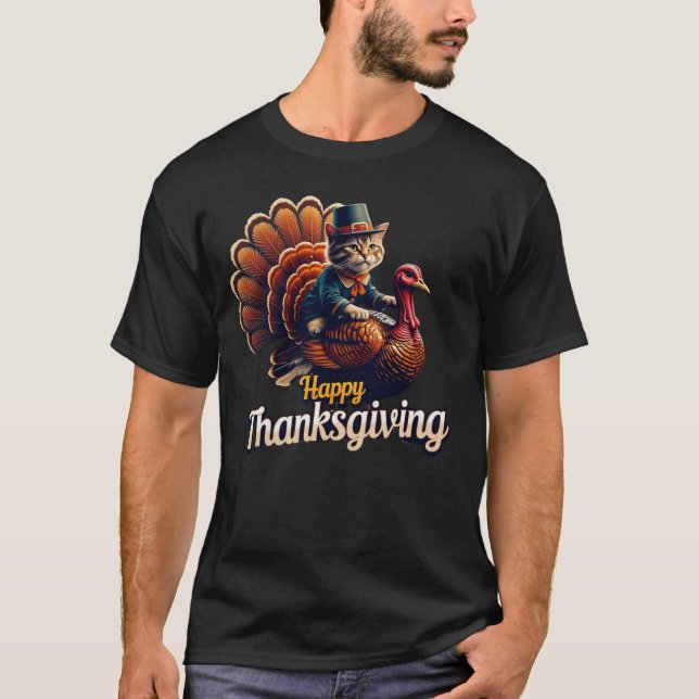 T-shirt Pilgrim Kitty "Bon thanksgiving" chat mème (Devant)