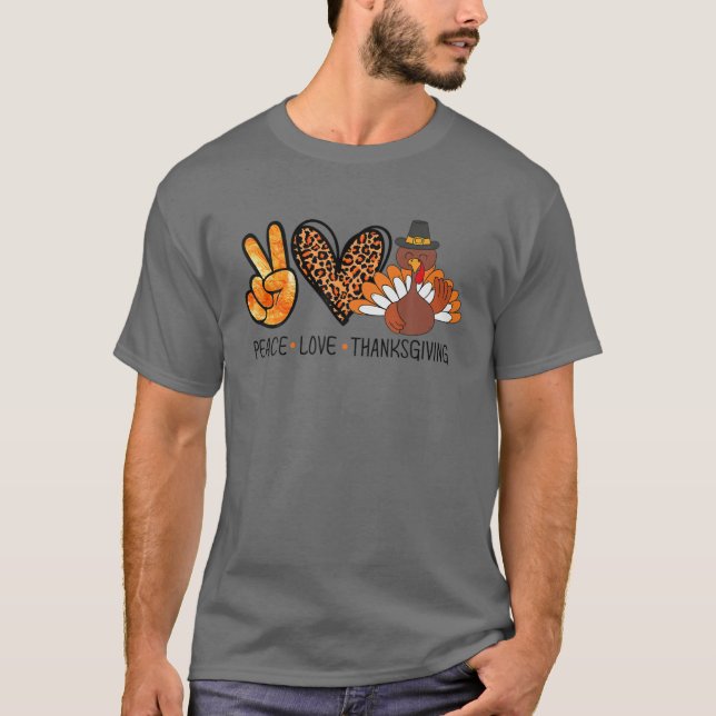T-shirt Pilgrim Turkey Peace Love Thanksgiving Funny Thank (Devant)