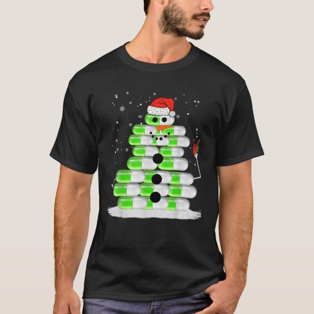 T-shirt Pill Snowman Pill Stack Santa Hat Noël Pharmacie T (Devant)