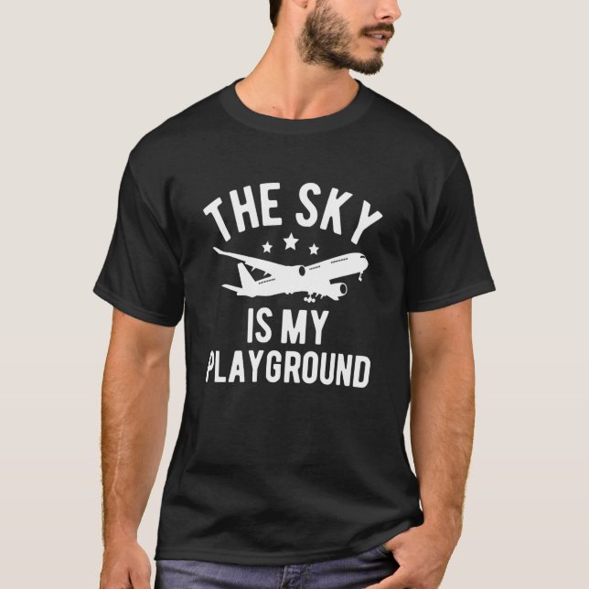 T-shirt Pilot Airplane Plane Aviation The Sky is My Playgr (Devant)