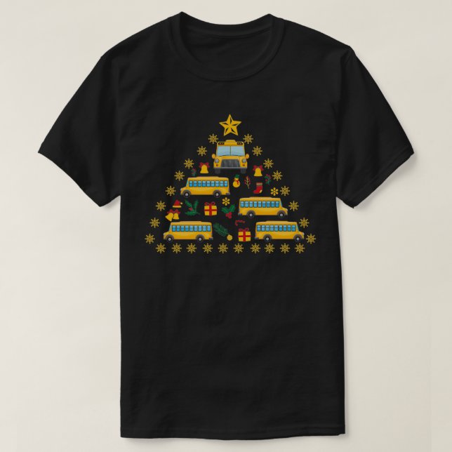 T-shirt Pilote d'autobus scolaire Arbre de Noël 1 (Design devant)