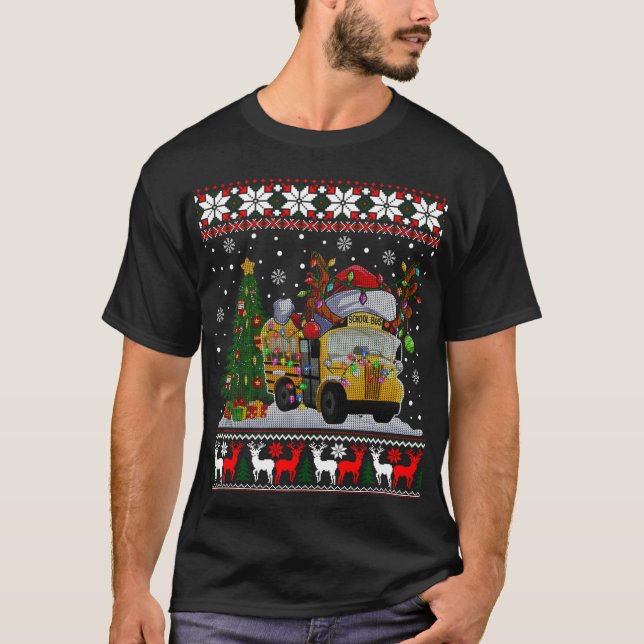 T-shirt Pilote de bus scolaire Reindee Santa Hat Ugly Chri (Devant)