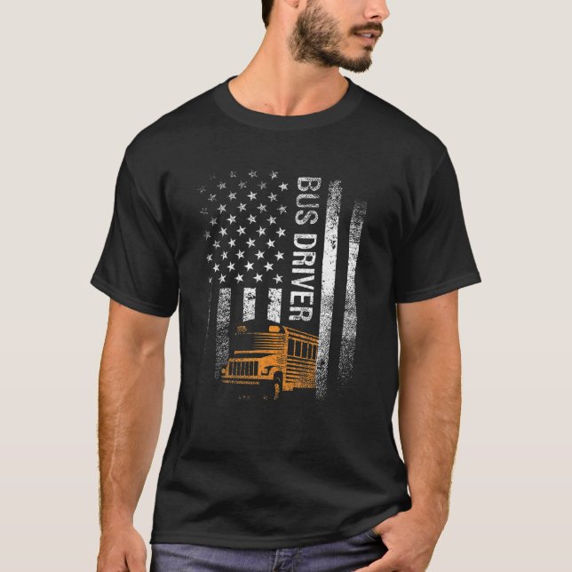 T-shirt Pilote de bus scolaire Usa American Flag Funny Bus (Devant)