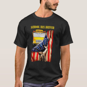 T-shirt Pilote de bus scolaire Usa Drapeau Fière Bleu Roug