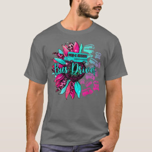 T-shirt Pilote de bus Sunflower Leopard Cute Pilote de bus