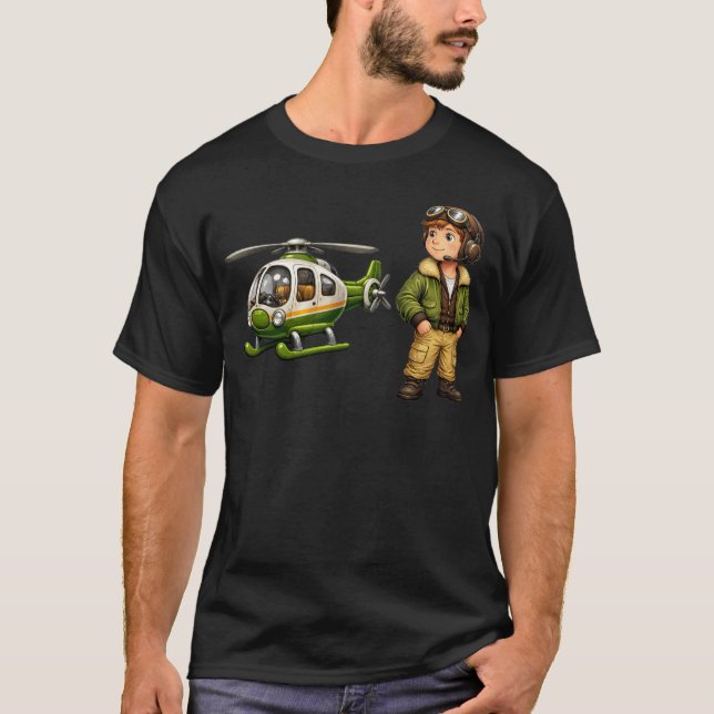 T-shirt Pilote d'hélicoptère rétro garçon avec chopper vin (Devant)