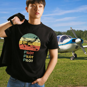 T-shirt Pilote Rétro Vintage Coucher de soleil et Aviation