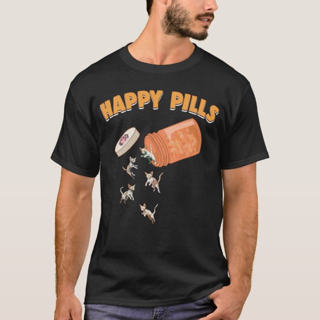 T-shirt Pilules heureuses chat Devon Rex  Chaton Félin  Hu (Devant)