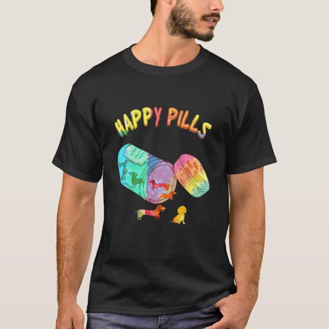T-shirt Pilules heureuses Chien teckel coloré (Devant)