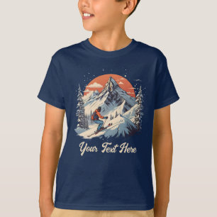 T-shirt Pin de montagne vintage Ski orange Sunset Family