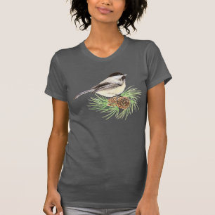 T-shirt Pin mignon d'oiseau de Chickadee d'aquarelle