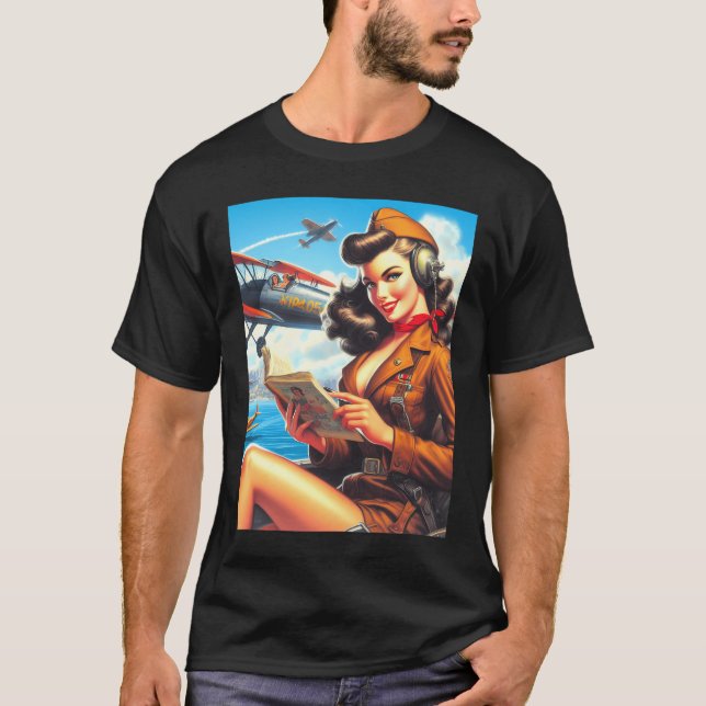 T-shirt Pin-up de l'avion vintage (Devant)