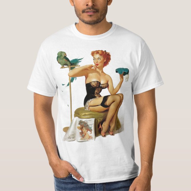 T-shirt Pin-up rouge drôle de cheveux (Devant)