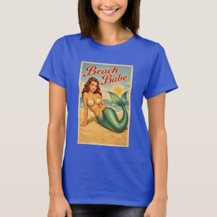 T-shirt Pin-Up Sirène Art Rétro Vie Côtière Babe de Plage