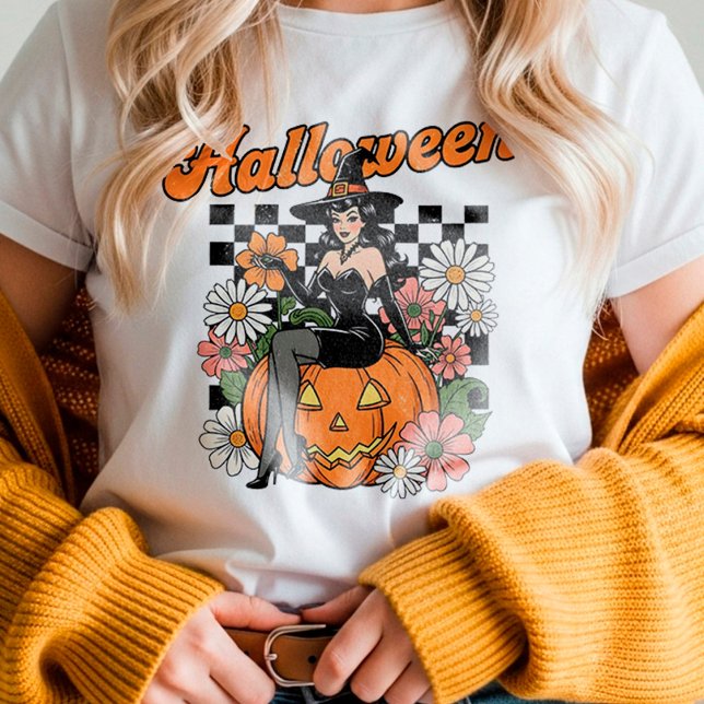 T-shirt Pin-up sorcière rétro Halloween art - citrouille V (Créateur téléchargé)