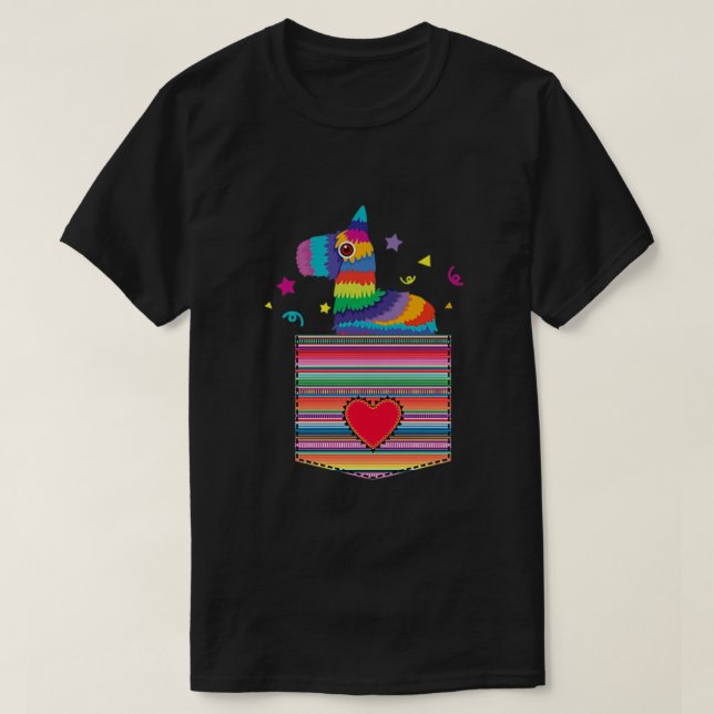 T-shirt Pinata Dans La Poche Blanche Serape Mexicaine Fies (Design devant)