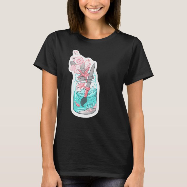 T-shirt Pinceau de peinture d'océan mignon pot Mason (Devant)