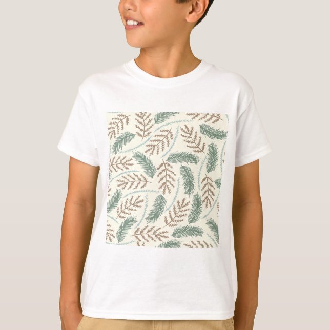 T-shirt Pine and Cedar Evergreen Branches Pattern (Devant)