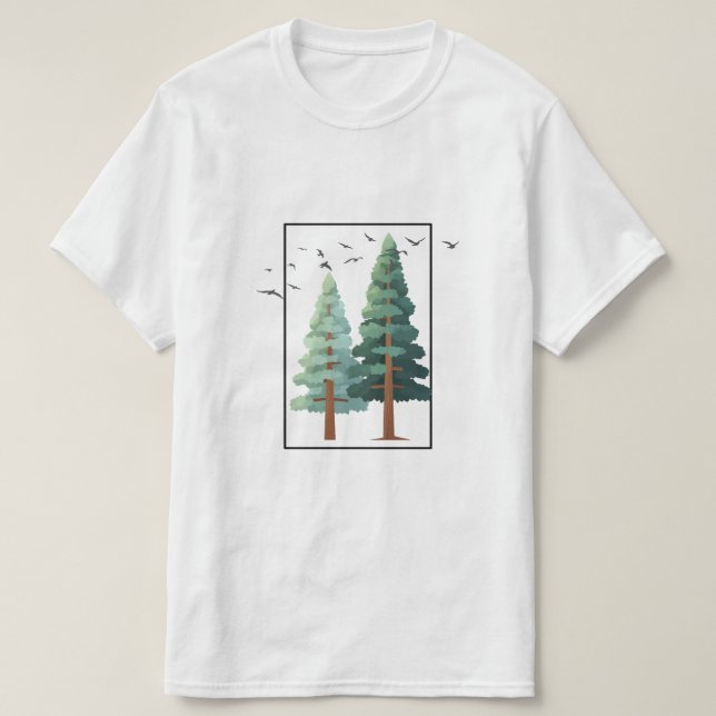 T-shirt  Pine Forest Trees Minimalist Nature Illustration (Design devant)