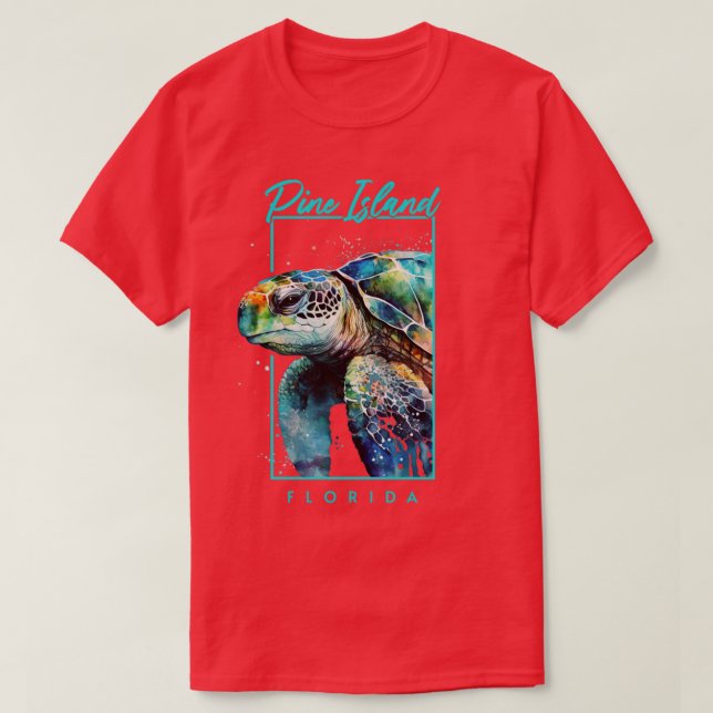 T-shirt Pine Island Floride Aquarelle de mer Portrait de l (Design devant)