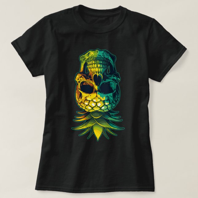 T-shirt Pineapp à l'ananas pivotante Crâne drôle à l'enver (Design devant)