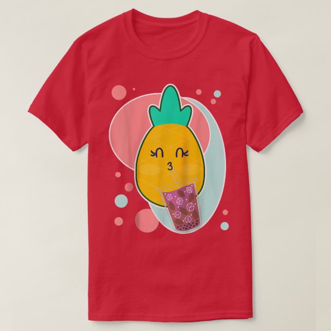 T-shirt Pineapple Boba Tea Bubble Milk Tea Cute Cartoon Fr (Design devant)