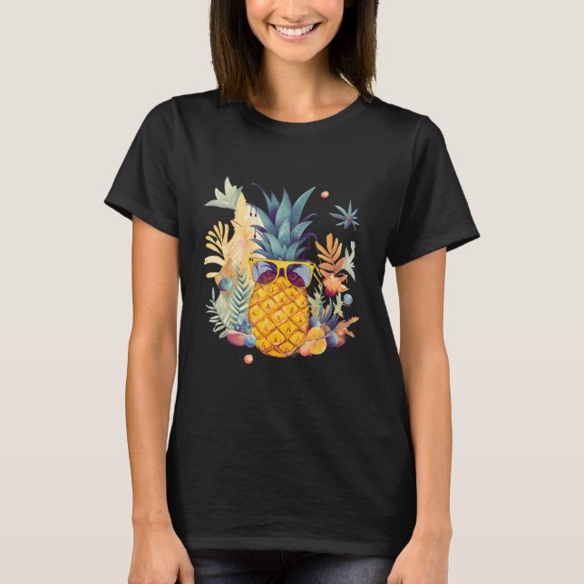 T-shirt Pineapple Sunglasses Beach Hawaiian Vacation Flowe (Devant)