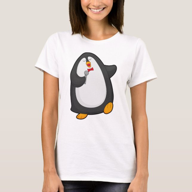 T-shirt Pingouin à chanter avec microphone et Cravate (Devant)