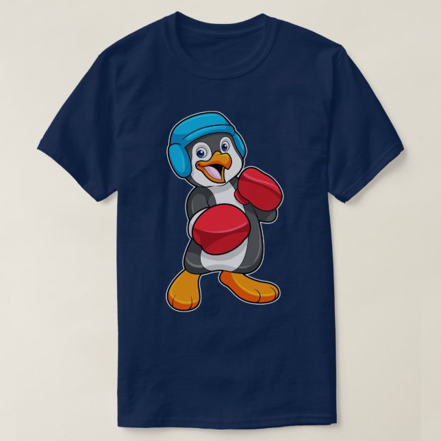 T-shirt Pingouin à la boxe avec gants de boxe Casque (Design devant)