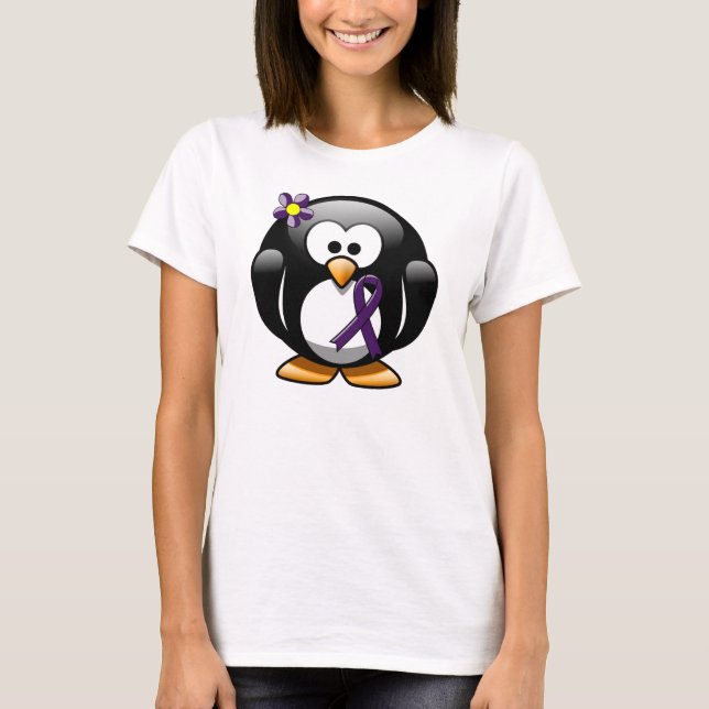 T-shirt Pingouin à ruban de sensibilisation à la violette (Devant)