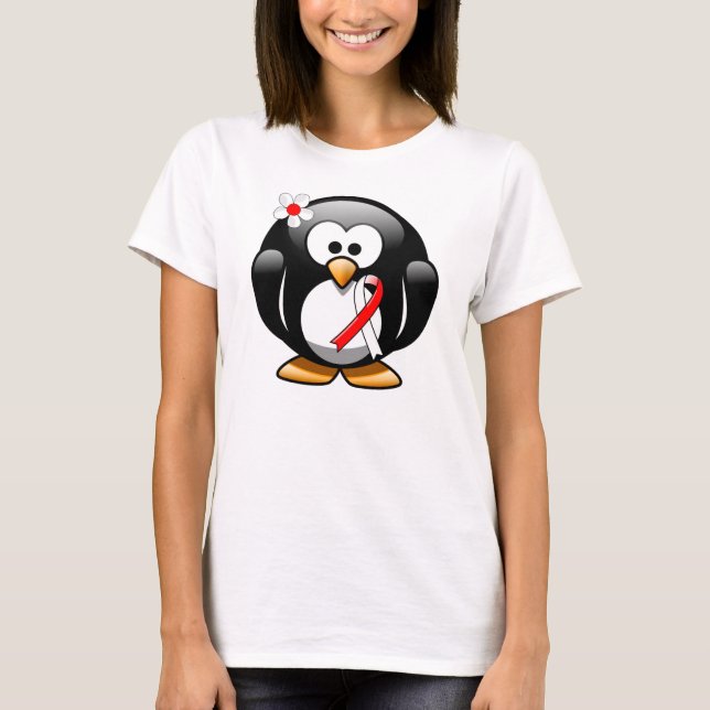 T-shirt Pingouin à ruban rouge et blanc (Devant)