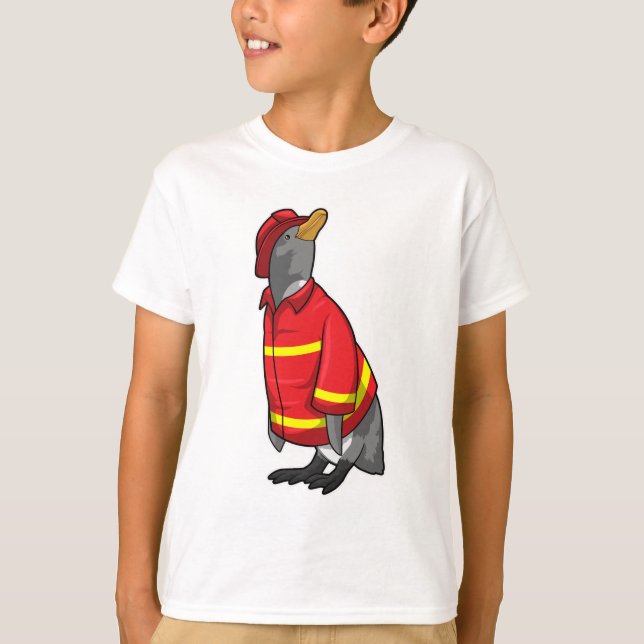 T-shirt Pingouin as Firefighter with Helmet (Devant)