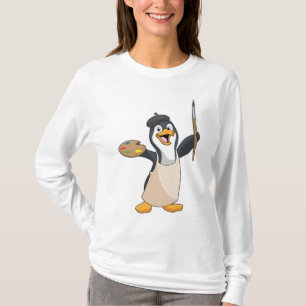T-shirt Pingouin as Painter with Paint brush & Colour